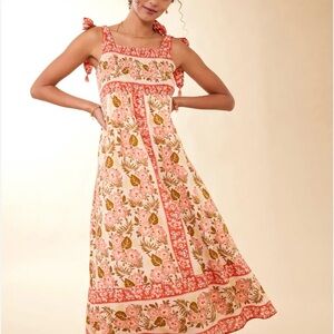 Spartina 449 Pink and Green Floral Maxi Dress Resort Wear